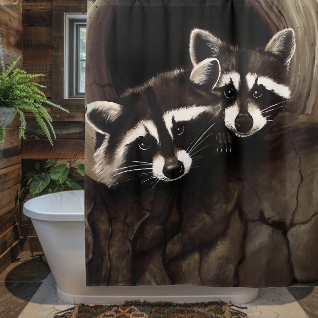 Raccoons Brown Cute Tree Shower Curtain (Creator Uploaded)