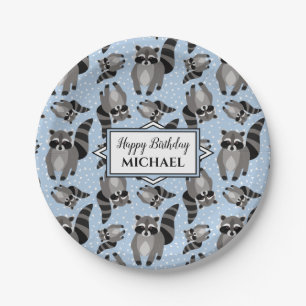 Raccoons Custom Boy's Birthday Party Paper Plate