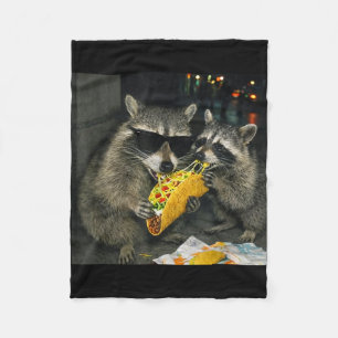 Raccoons eating taco funny trash panda food fleece blanket