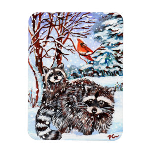 Raccoons in the Snow Magnet
