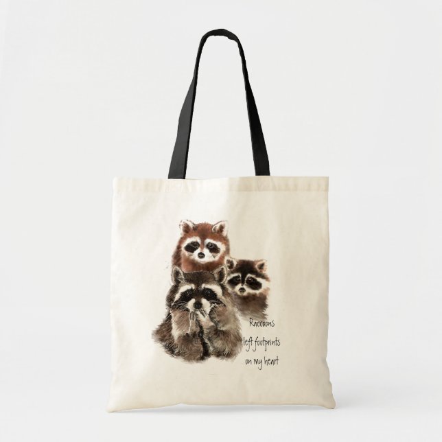 Raccoons left footprints on my heart Cute Animals Tote Bag (Front)