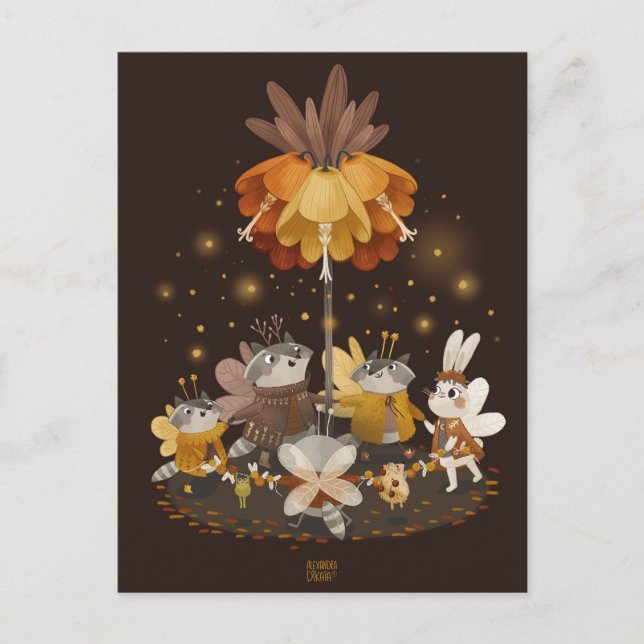 Raccoons Magic Flower by Alexandra Dikaia Postcard (Front)