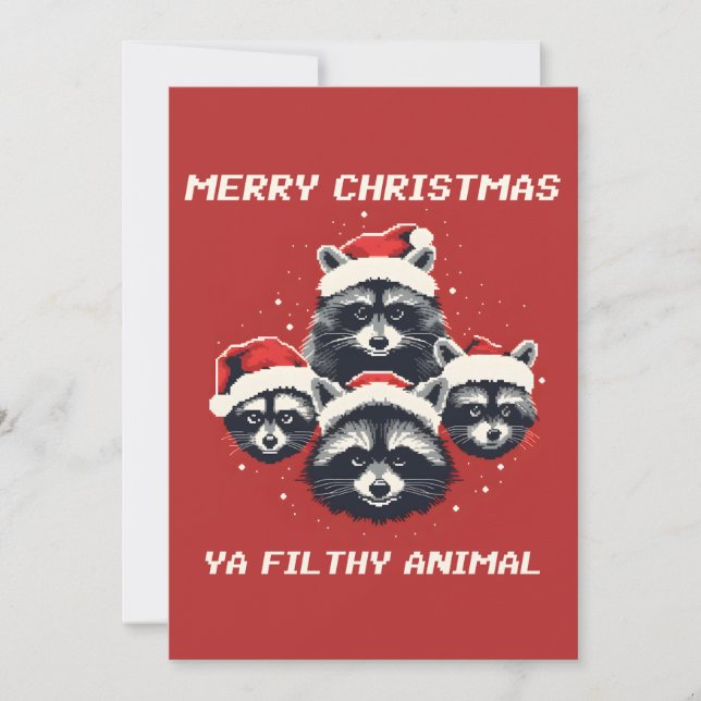 Raccoons Merry Christmas Ya filthy animal Holiday Card (Front)