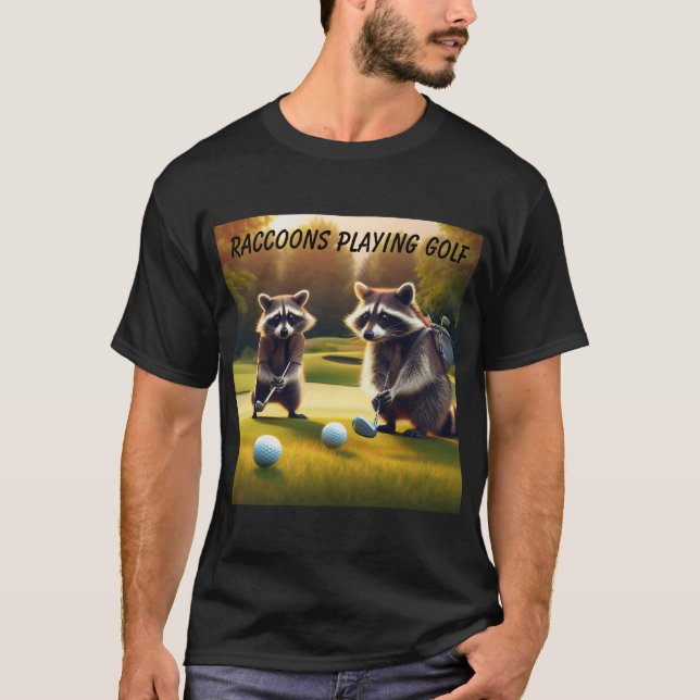 Raccoons Playing Golf T-Shirt (Front)