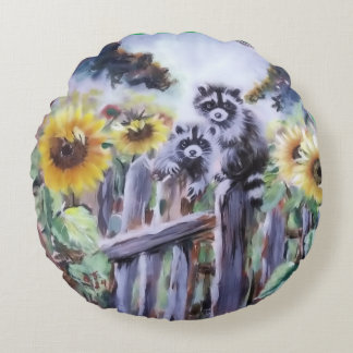 RACCOONS & SUN FLOWERS ROUND CUSHION
