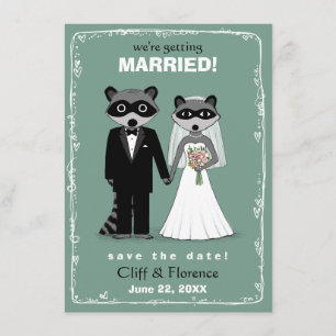 Raccoons Wedding Save the Date Teal