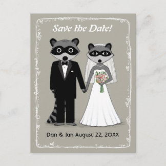 Raccoons Wedding Save the Date (Warm Grey) Announcement Postcard