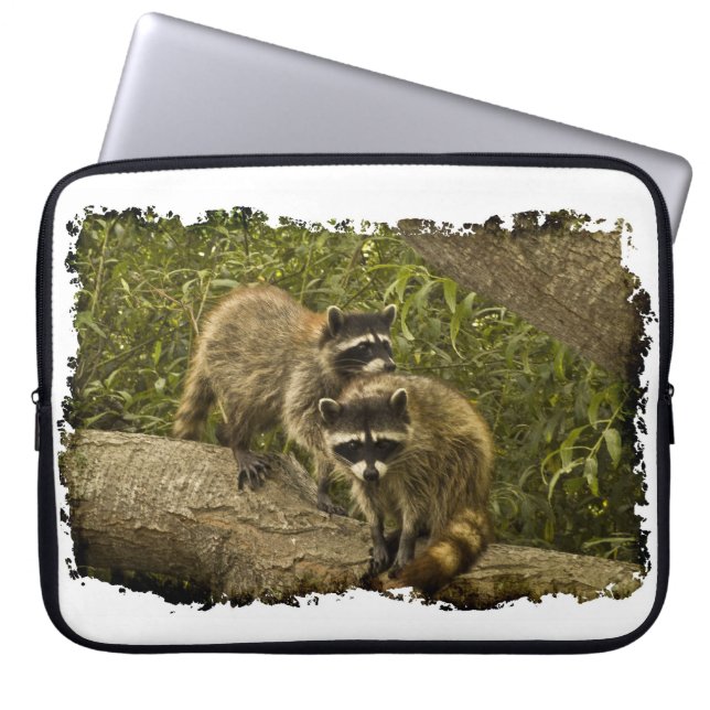 Raccoons White Edge Laptop Sleeve (Front)