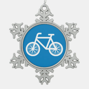 Race a bicycle snowflake pewter christmas ornament