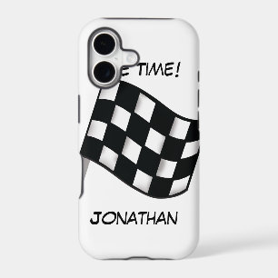 Race Black White Chequered Flag Name Personalised