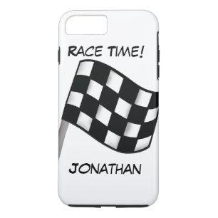 Race Black White Chequered Flag Name Personalised iPhone 8 Plus/7 Plus Case