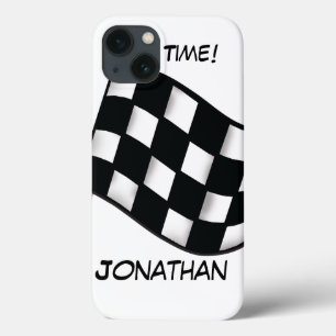 Race Black White Chequered Flag Name Personalised iPhone 13 Case