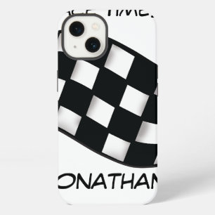 Race Black White Chequered Flag Name Personalised iPhone 13 Case