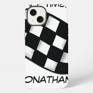 Race Black White Chequered Flag Name Personalised iPhone 13 Case