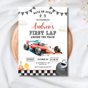 Race Car 1st Birthday Invitation, First Lap Racing Invitation