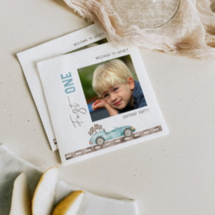 Race Car 1st Birthday Photo  Napkin