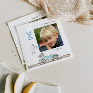 Race Car 1st Birthday Photo  Napkin