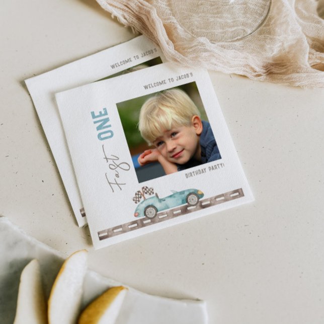 Race Car 1st Birthday Photo  Napkin (Creator Uploaded)