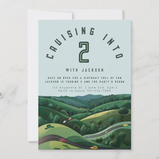 Race Car 2nd Birthday Invitation | Boy’s Two Fast  (Front)