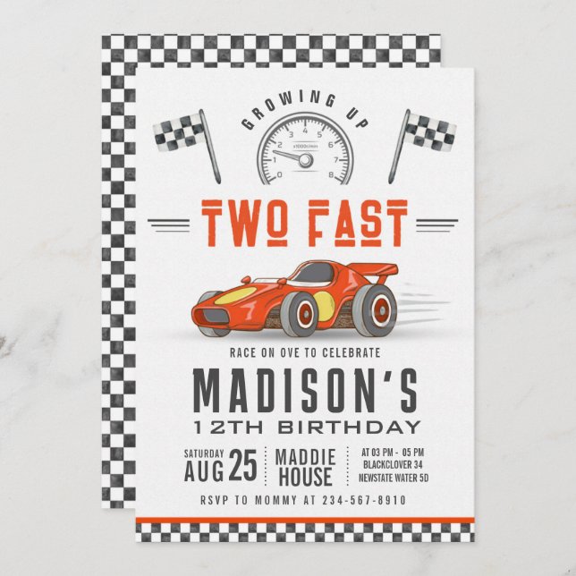 Race Car 2nd Birthday Party Editable Invitation (Front/Back)