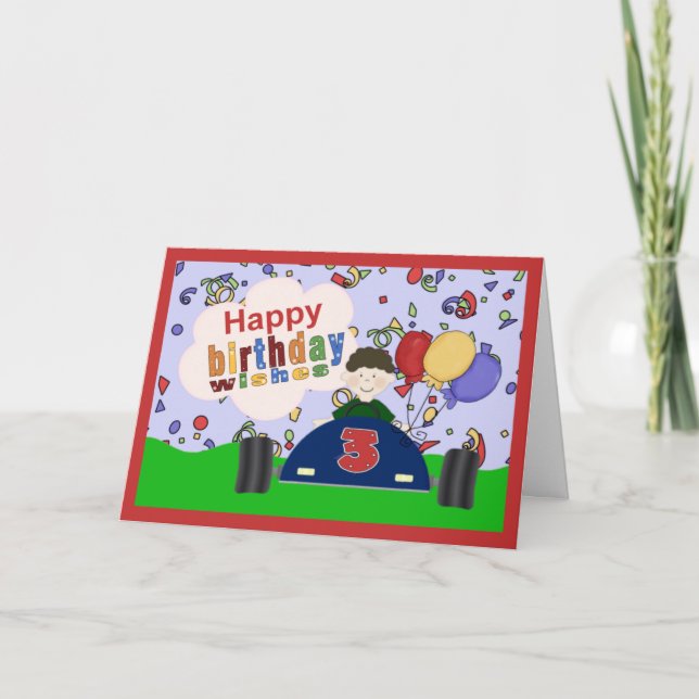 Race Car 3 Years Boy Birthday Card (Front)