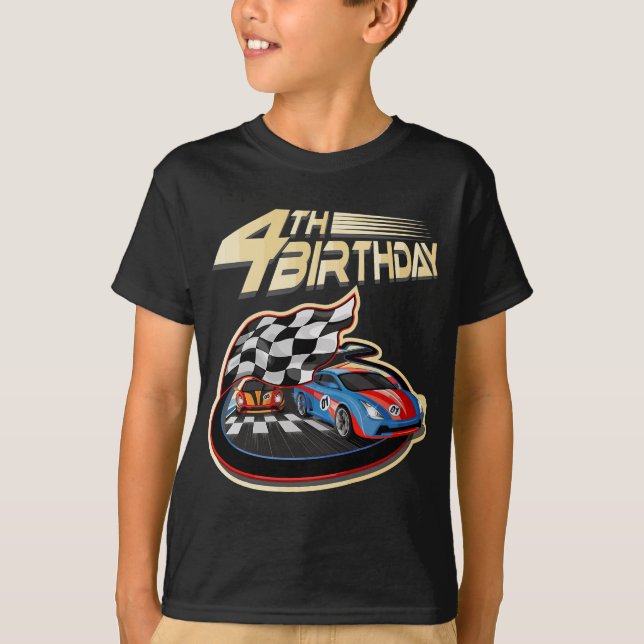 Race Car 4th Birthday 4 Years Old  Gifts T-Shirt (Front)