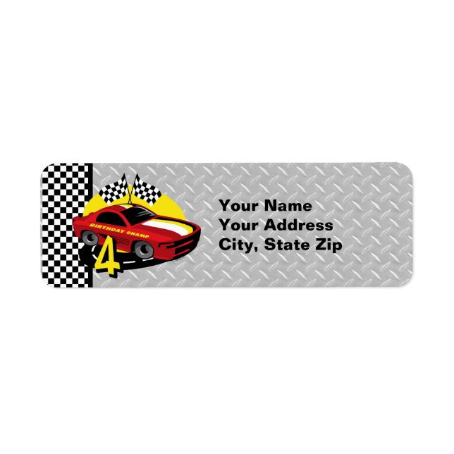 Race Car 4th Birthday Label (Front)