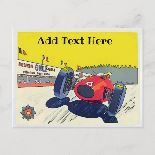 Race Car, add edit text, Postcard (Front)