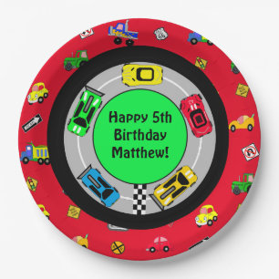 Race Car and Track Themed Boy's Birthday Party Paper Plate