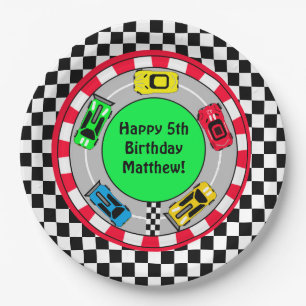 Race Car and Track Themed Boy's Birthday Party Paper Plate