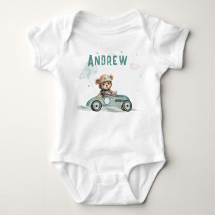 Race Car Baby Bear Baby Bodysuit