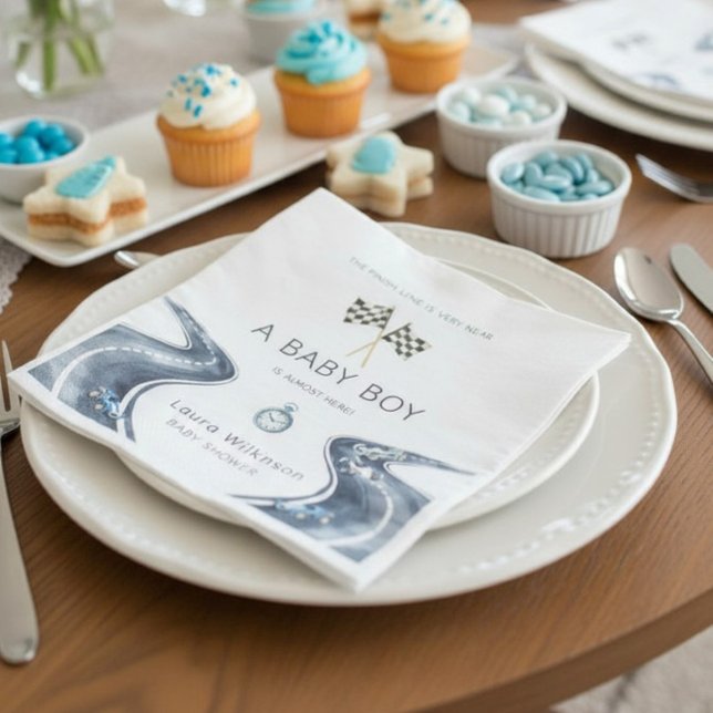 Race Car Baby Boy A Baby Is Almost Here Party Napk Napkin (Creator Uploaded)