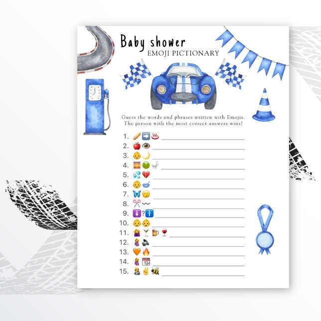 Race car baby shower - baby emoji pictionary game (Creator Uploaded)