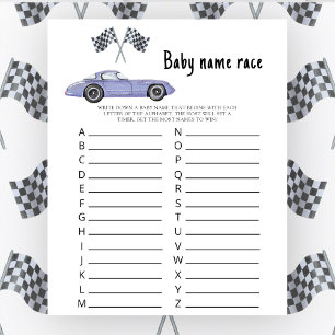 Race car baby shower - Baby name race game
