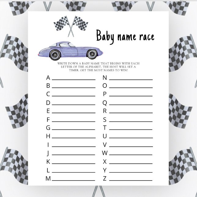 Race car baby shower - Baby name race game (Creator Uploaded)