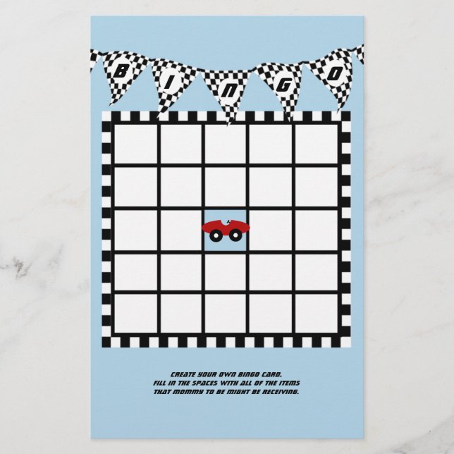 Race Car Baby Shower Bingo (Front)