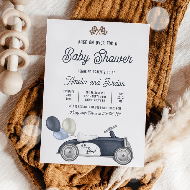 Race Car Baby Shower Boy Blue Race Car Shower Invitation (Creator Uploaded)