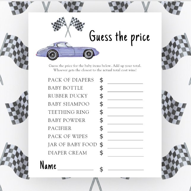 Race car baby shower Guess the price! Game (Creator Uploaded)