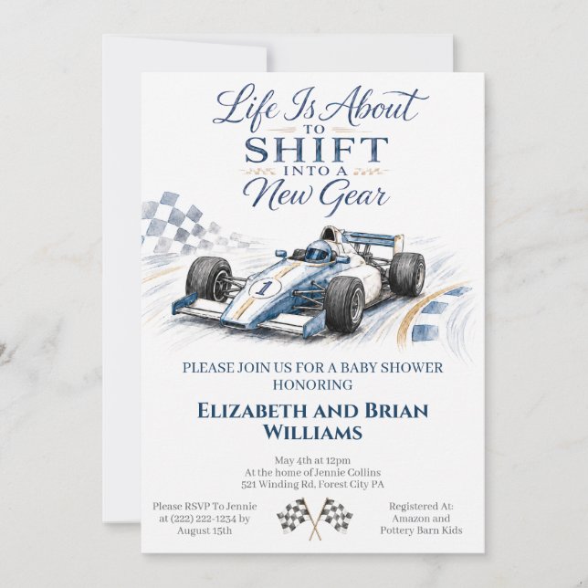 Race Car Baby Shower Invitation  (Front)