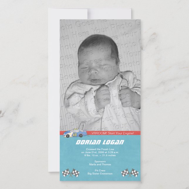Race Car Birth Announcement (Front)