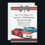 Race Car Birthday, 10th Birthday Invitation<br><div class="desc">Adorable,  Race Car Birthday,  10th Birthday. Personalise with your own information.</div>