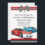 Race Car Birthday, 10th Birthday Invitation<br><div class="desc">Adorable,  Race Car Birthday,  10th Birthday. Personalise with your own information.</div>