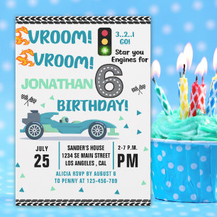Race Car Birthday 6th - Boys Racin party Invitation