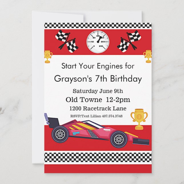 Race Car Birthday, 7th Birthday Invitation (Front)
