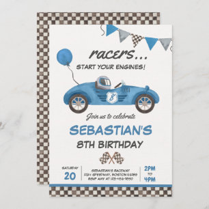 Race Car Birthday Blue Racing Track Birthday Party Invitation