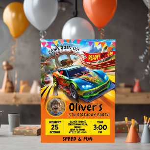 Race Car Birthday Celebration with Photo Holiday Card