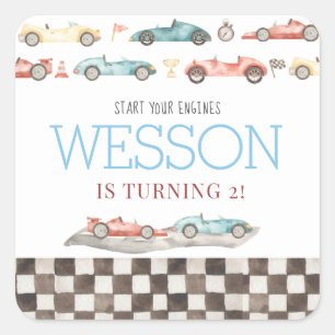 Race Car Birthday coasters Square Sticker