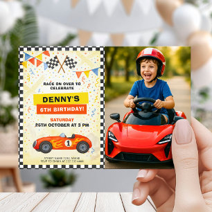 Race Car Birthday for Kids with Photo Invitation