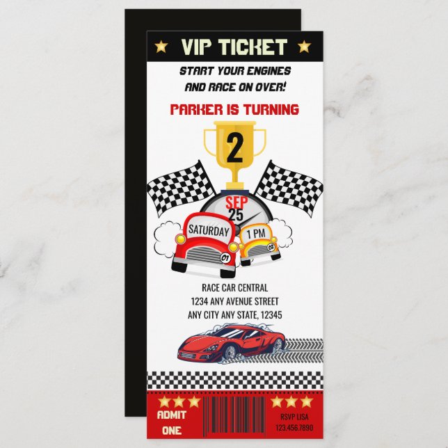  Race Car Birthday Invitation (Front/Back)