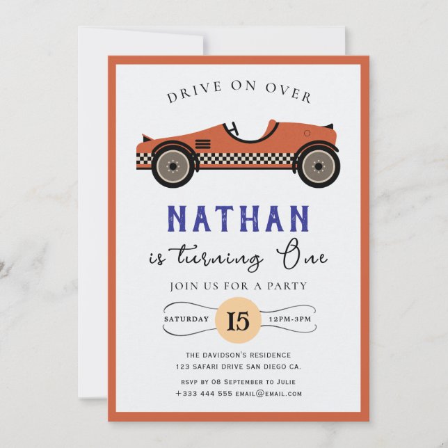 Race Car Birthday Invitation (Front)